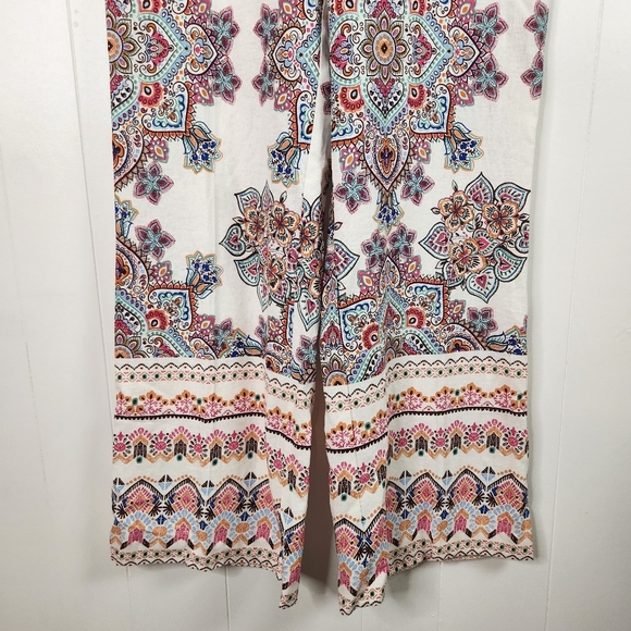 Rachel Zoe Mandala Wide Leg High Rise Pants Linen Womens Size Large Boho Beach - Picture 4 of 12